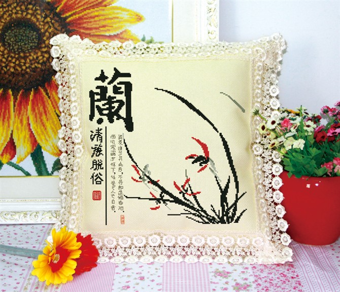 
                                        绣美人抱枕梅兰竹菊十字绣四件套装精准印花抱枕家居装饰房间靠枕汽车枕                