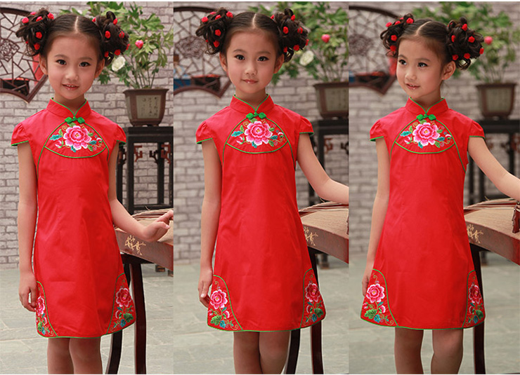 汪小荷童装女童旗袍夏装/儿童唐装格格服古筝演出服图片