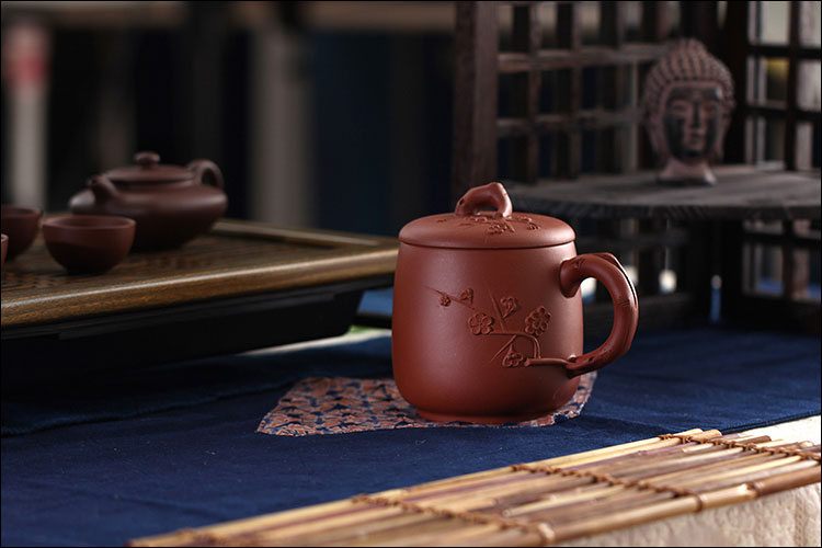 
                                        品茶忆友 茶具 茶杯宜兴紫砂杯泡茶杯 梅花525ml                