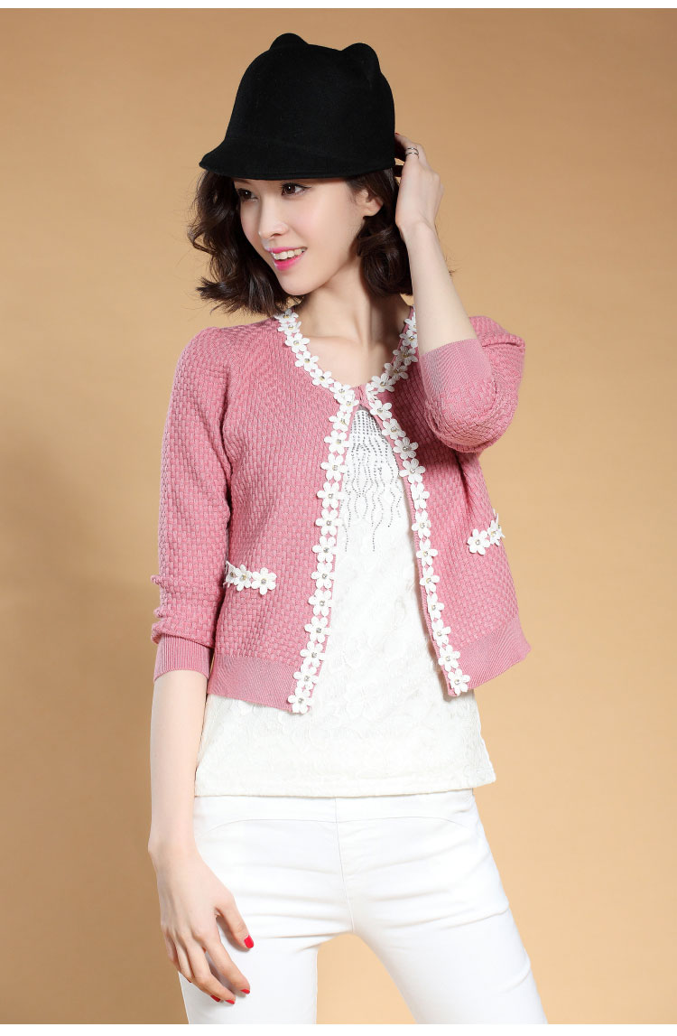 擅变2014<em>春夏</em>装新款<em>女</em>长袖<em>短款针织</em>小<em>开衫</em>外