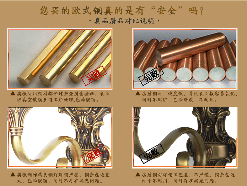 奥薇 欧式经典铜灯具壁灯饰床头灯门厅灯过道灯楼梯间灯1100w 单头壁灯