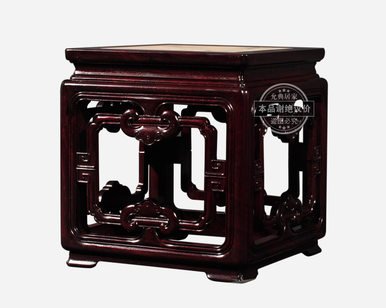 允典实木家具 黑紫檀 传统古典纯手工 如意云石方台凳