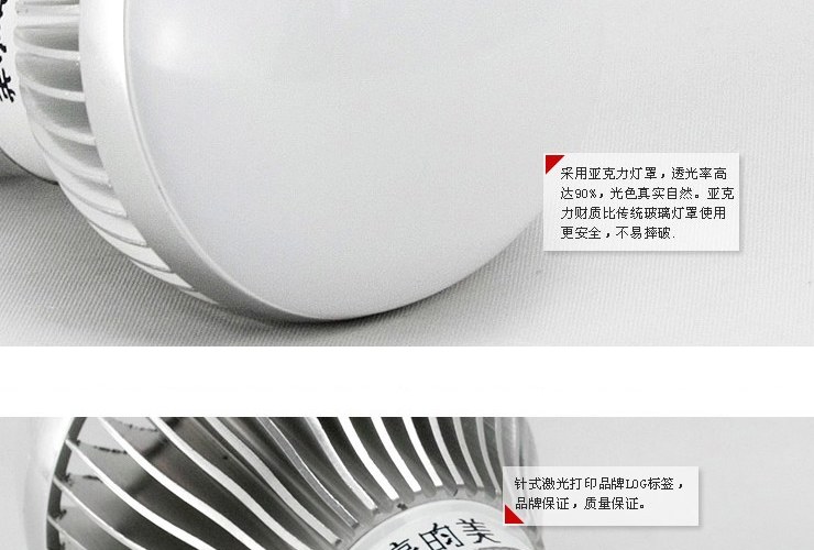 亮昀美LYM LED节能灯泡灯E27 7w大螺口光源 QPJ014 白光