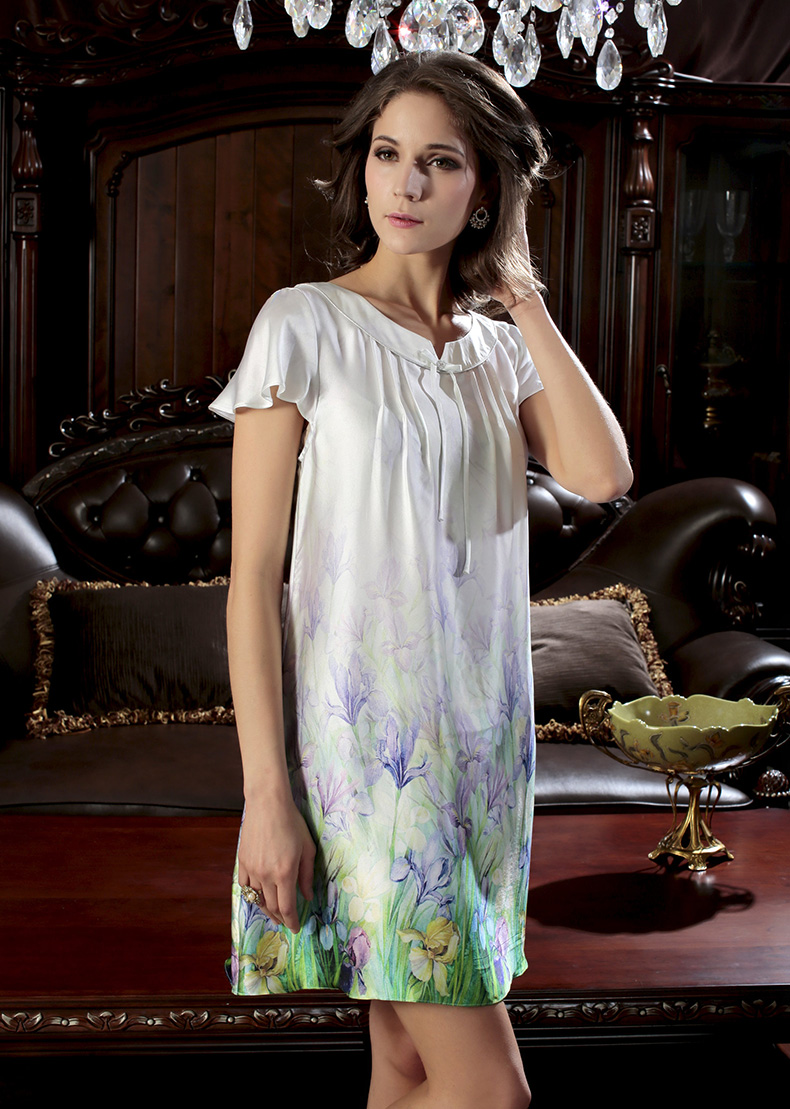 <em>美标女</em>2014<em>夏季</em>新品纯真丝<em>睡衣</em>短袖桑蚕丝睡