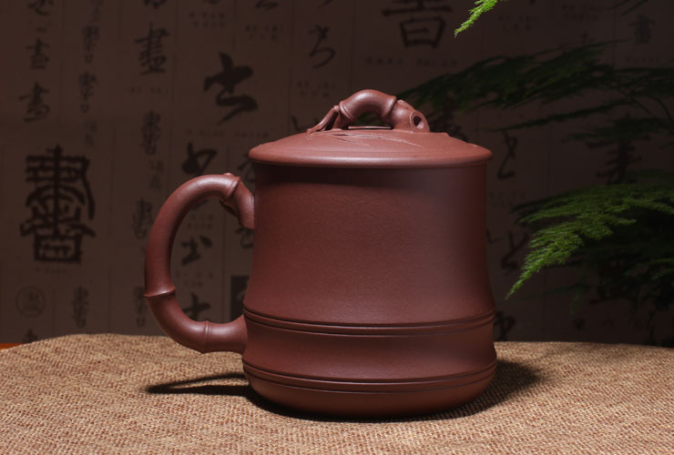 
                                        茗臣尚品 宜兴紫砂杯茶具 圆竹杯  全手工茶杯500毫升 清水泥                