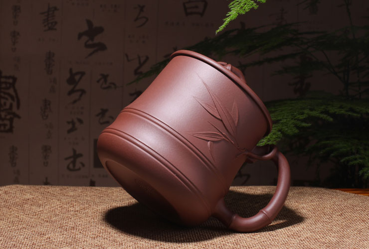 
                                        茗臣尚品 宜兴紫砂杯茶具 圆竹杯  全手工茶杯500毫升 清水泥                