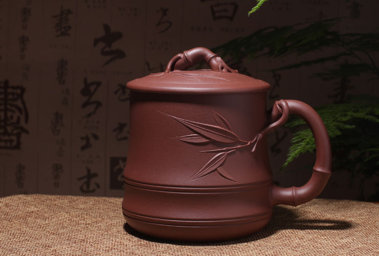 
                                        茗臣尚品 宜兴紫砂杯茶具 圆竹杯  全手工茶杯500毫升 清水泥                
