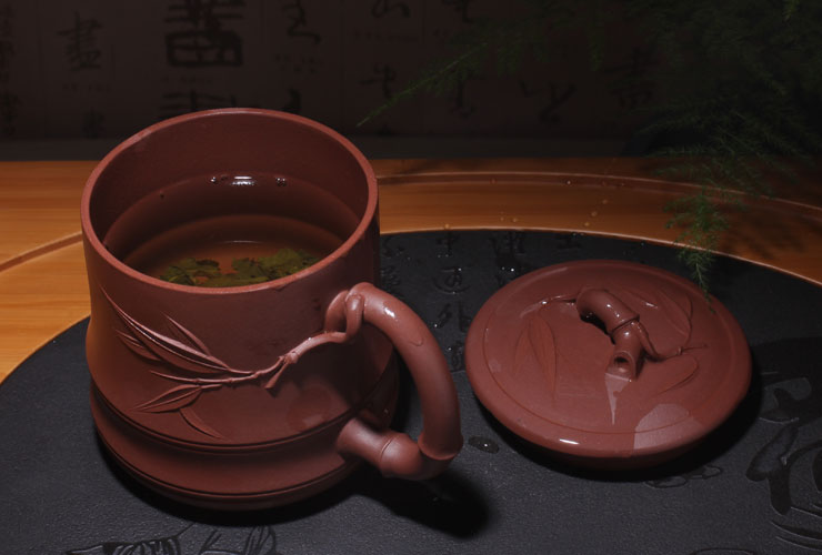 
                                        茗臣尚品 宜兴紫砂杯茶具 圆竹杯  全手工茶杯500毫升 清水泥                