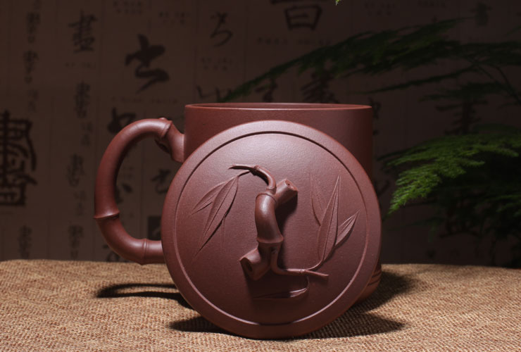 
                                        茗臣尚品 宜兴紫砂杯茶具 圆竹杯  全手工茶杯500毫升 清水泥                