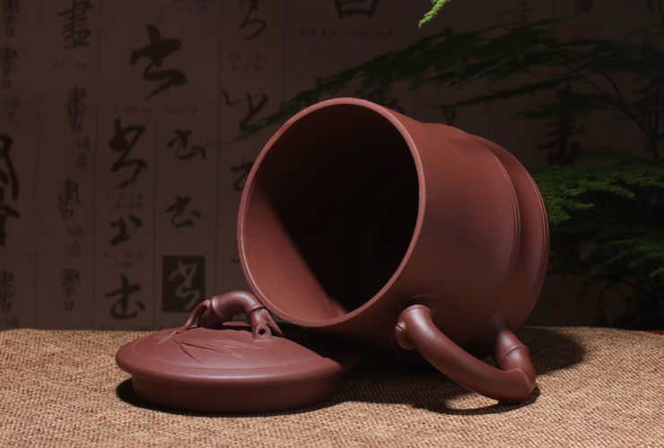 
                                        茗臣尚品 宜兴紫砂杯茶具 圆竹杯  全手工茶杯500毫升 清水泥                