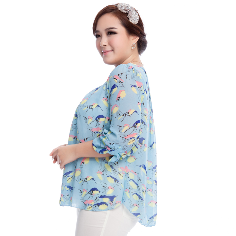 Replace, Hin thick zhuangting ting thin autumn 2015 new product version of large Korean women's code of 7 birdies element cuff chiffon shirt color picture 4XL, 7012 replacing Ting (zhuangting) , , , shopping on the Internet