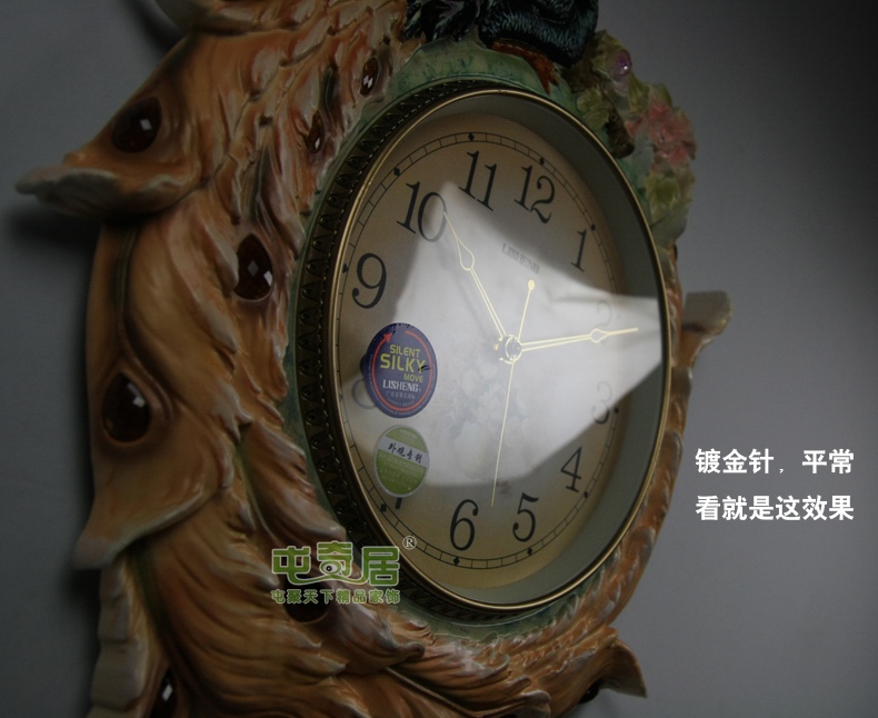 
                                                            丽盛（LISHENG）超大号孔雀欧式静音客厅挂钟/挂表/卧室钟表/餐厅时钟 浅黄色                