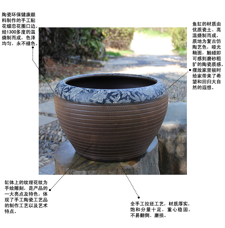 
                                        家居家装青花复古鱼缸乌龟睡莲盆现代简约家居摆设                