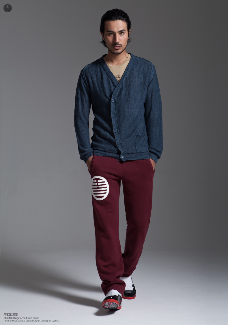 花笙记中国风汉服斜襟<em>扣开衫男士针织</em>衫V领中