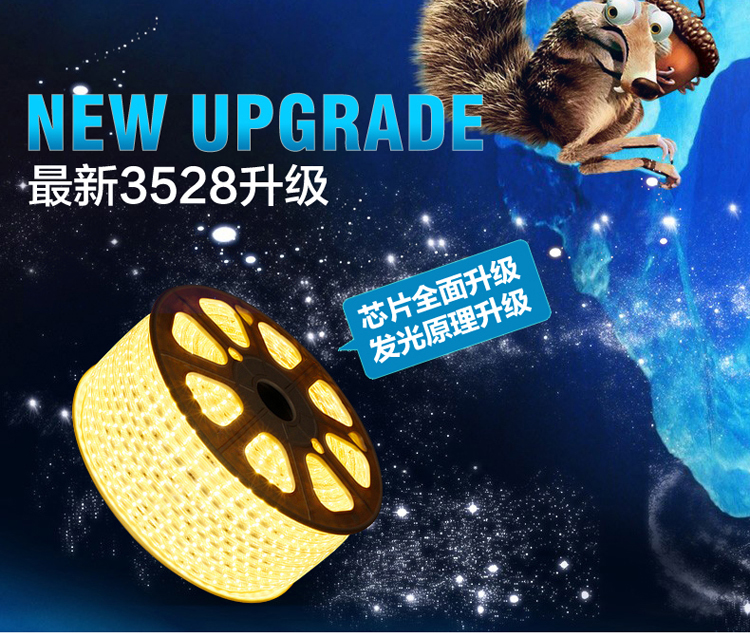 朗硕 LED贴片灯带SMD3528-60珠灯带背景灯220V暗槽灯软灯条 蓝