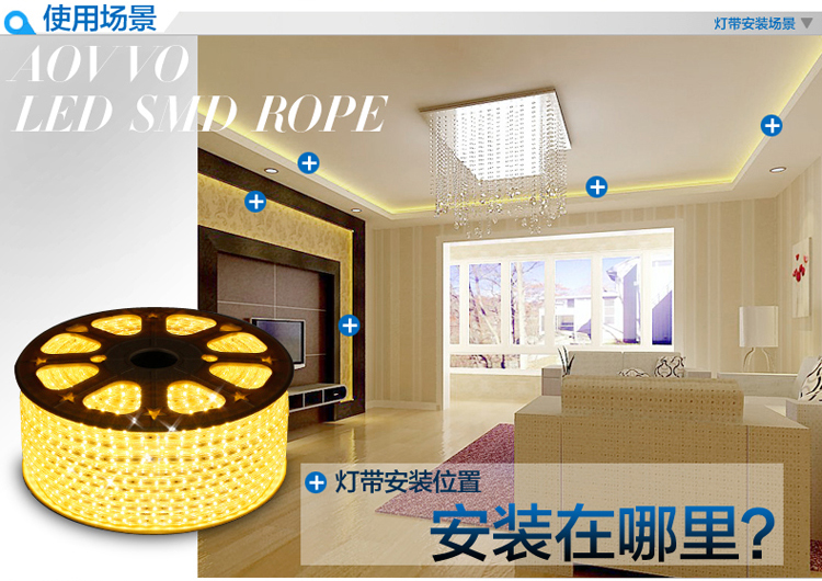 朗硕 LED贴片灯带SMD3528-60珠灯带背景灯220V暗槽灯软灯条 蓝