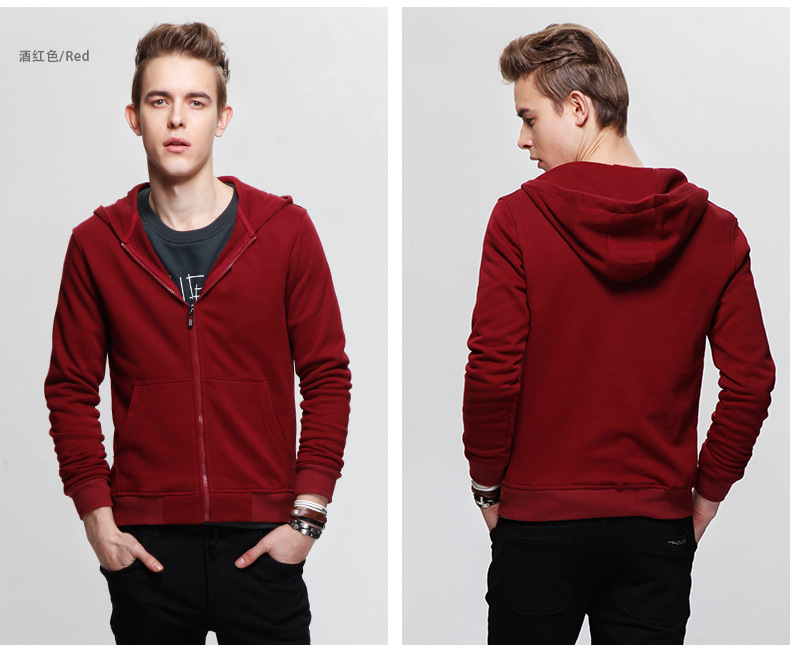 男士韩版<em>开衫连帽卫衣</em>空白<em>纯色</em>外套 男式青少