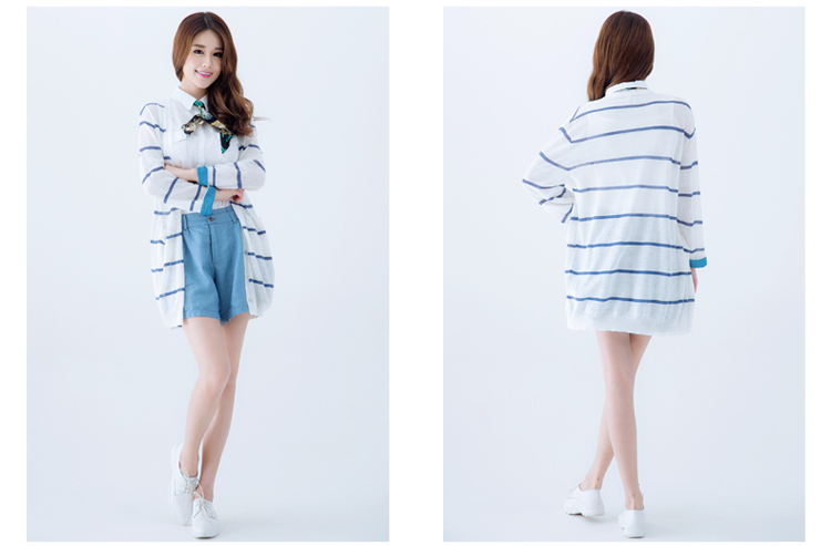 ABCDE2014春季女装<em>蓝白</em>横<em>条纹</em>中长款长袖开