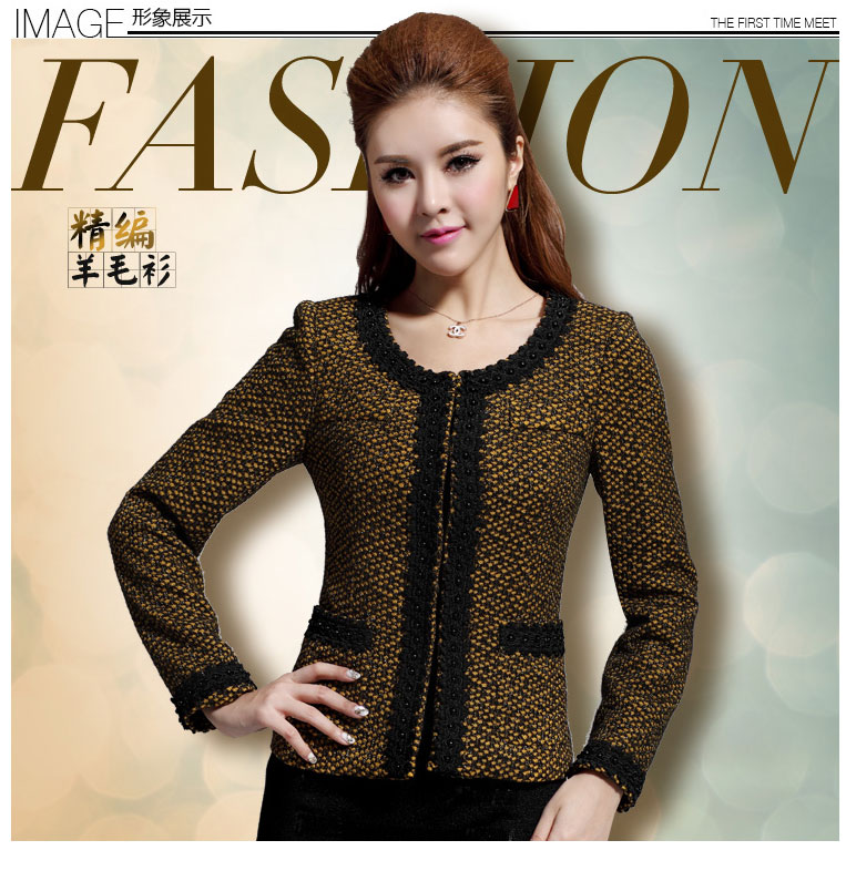 洁希秋装高端品牌金色<em>毛线编织</em>羊毛<em>短外套韩版</em>