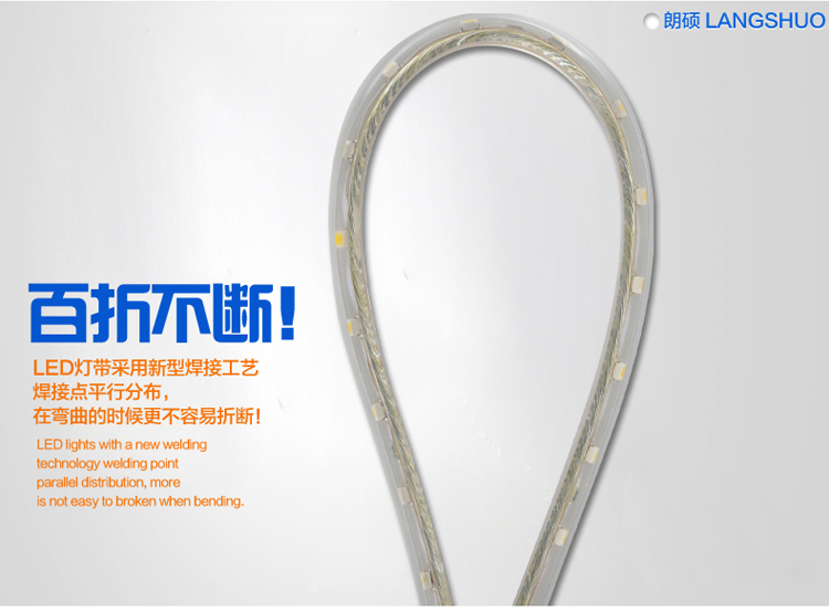 朗硕 LED贴片灯带SMD3528-60珠灯带背景灯220V暗槽灯软灯条 蓝