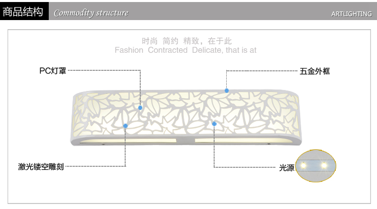 光印灯饰升级LED光源铁艺雕花过道灯床头灯壁灯 暖白光MB1097 长度40cm
