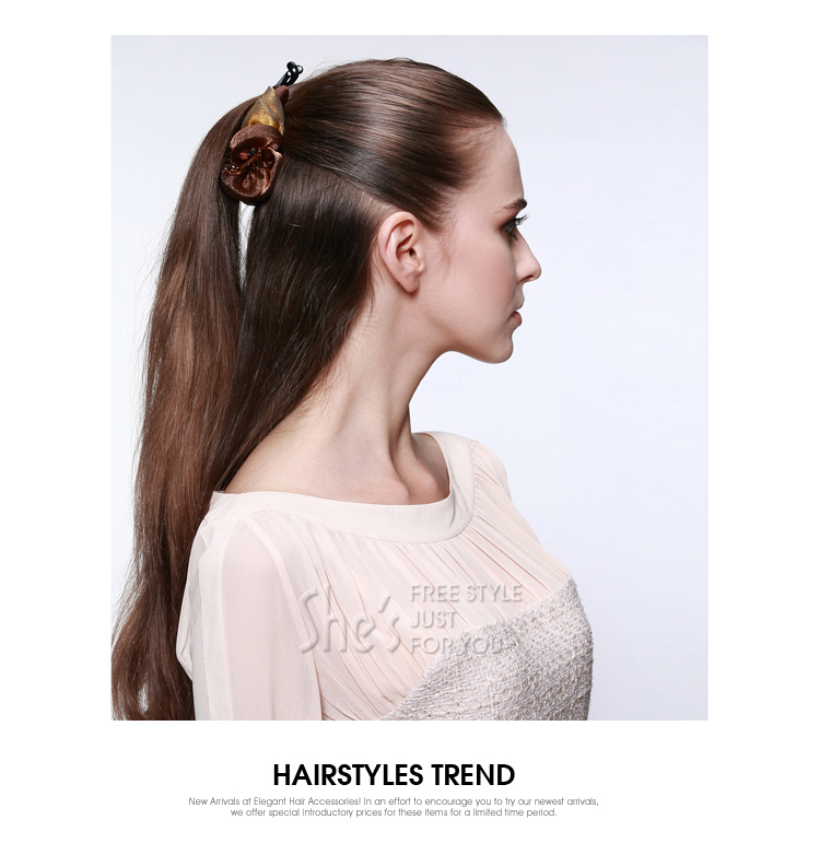 shes茜子发饰 唯美网纱布艺花朵仿水晶香蕉夹