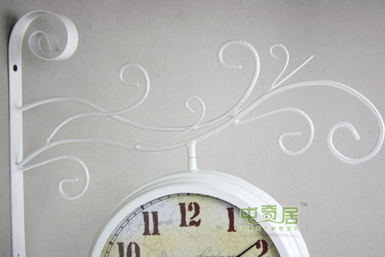 
                                        TQJ/台湾太阳机芯/铁艺田园双面挂钟/玻璃钟面/2595 黑色                