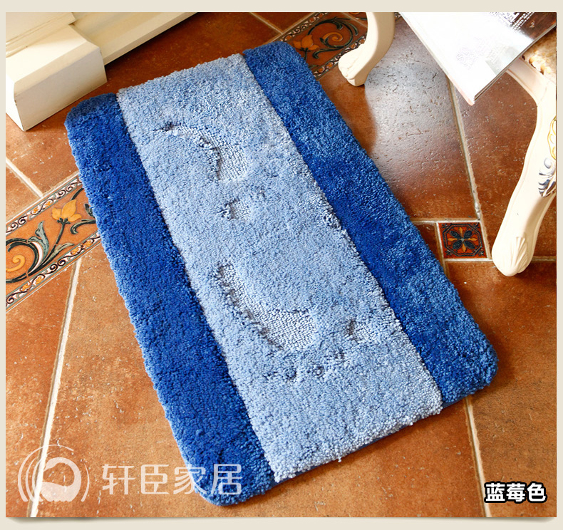 
                                        轩臣地垫 地垫门垫进门垫子卧室厨房门厅门口卫生间浴室防滑垫吸水脚垫 蓝莓色-条纹 60CM*90CM                