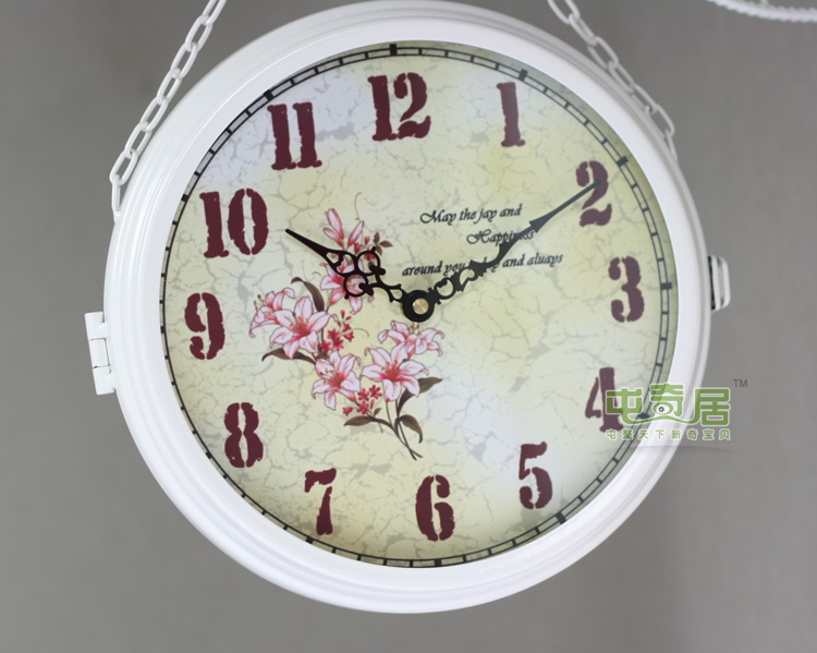 
                                        TQJ/台湾太阳机芯/铁艺田园双面挂钟/玻璃钟面/2632 白色                