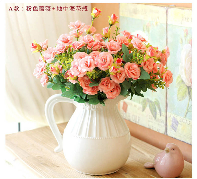 鱼西美屋 柔美蔷薇仿真花套装 客厅装饰花艺假花摆设干花卉家饰品家居饰品摆件 结婚礼物礼品 B款