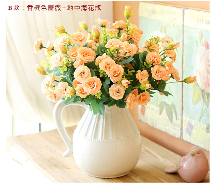 鱼西美屋 柔美蔷薇仿真花套装 客厅装饰花艺假花摆设干花卉家饰品家居饰品摆件 结婚礼物礼品 B款