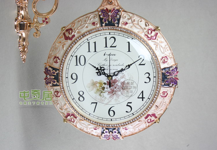 
                                        TQJ/日本精工机芯/金属韩式风格双面挂钟/玻璃钟面/003W 图片色                