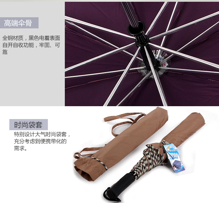 
                                        天堂伞男士加大版自开自收雨伞一甩干二折自动车载晴雨伞商务伞 深蓝                