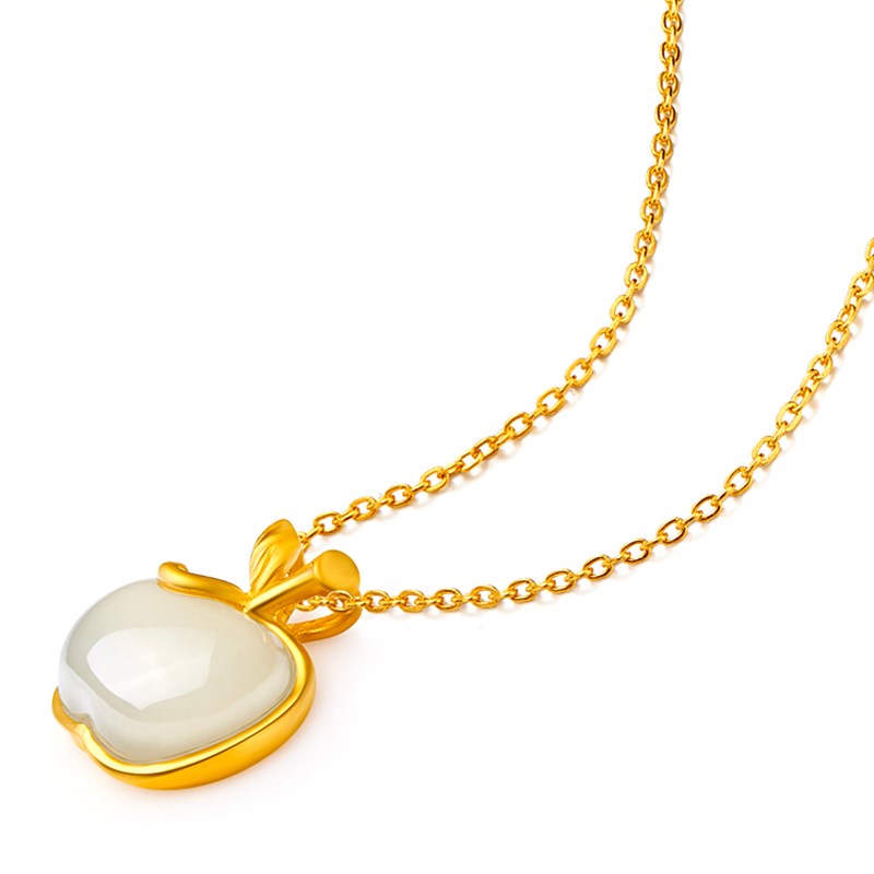 周大福 苹果平安果 镶和田玉黄金吊坠 R12529