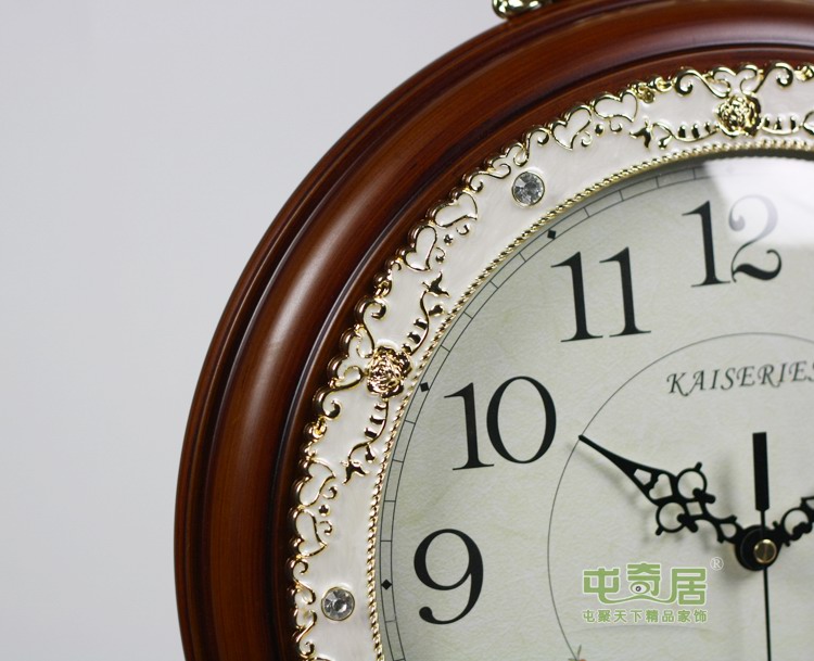 
                                        凯琴（KAIQIN）/14寸超大号双面木制挂钟/欧式挂钟/丽声静音机芯2109 白色                