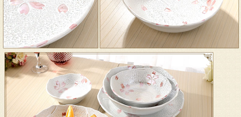 日本餐具 进口陶瓷 日本陶瓷 美浓烧餐具樱花盘子碗碟套装 陶瓷碗日式碗 PHY12345 PHY-3P 大汤碗
