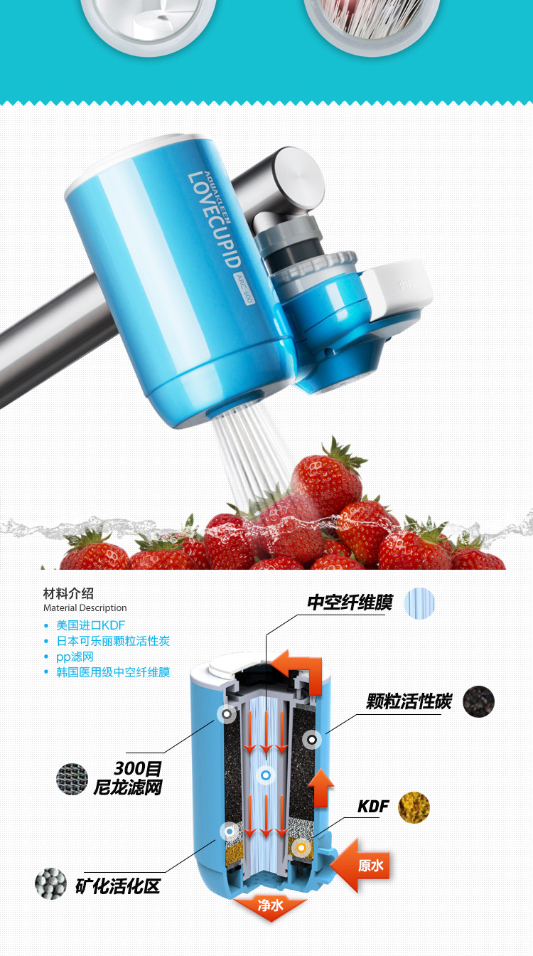 净水器 家用 艾可丽丘比特龙头净水器直饮机台式 1个龙头+2个医用级滤芯