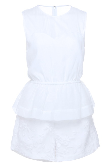 力2014新女夏装雪纺拼欧根纱绣花连体<em>短裤</em>11