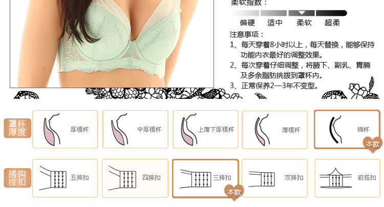 水中花春夏新款 全<em>罩杯</em>夹棉侧收调整型聚拢文