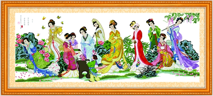 
                                        千思梦妍印花十字绣梦红楼十二金钗人物系列古代美女客厅大幅十字绣图                