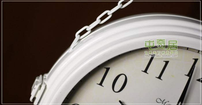 
                                        屯奇居（TQJ）欧式铁艺壁挂钟双面挂钟创意静音挂表金属客厅卧室时钟表 黑色                