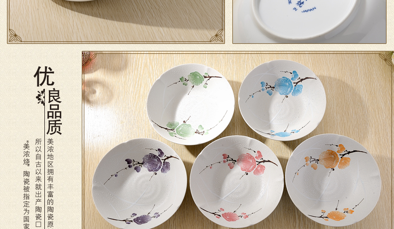日本餐具 进口陶瓷 美浓烧 瓷汤碗 美浓烧五彩梅花大汤碗 UN-10 8.3英寸 套装更实惠(无礼盒)