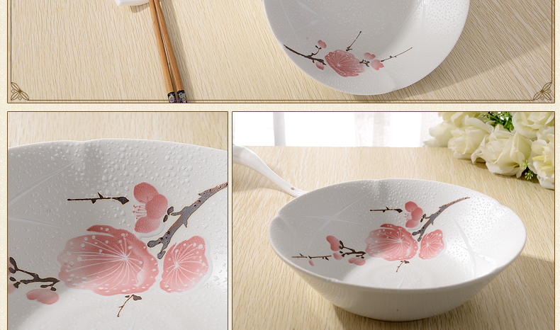 日本餐具 进口陶瓷 美浓烧 瓷汤碗 美浓烧五彩梅花大汤碗 UN-10 8.3英寸 套装更实惠(无礼盒)