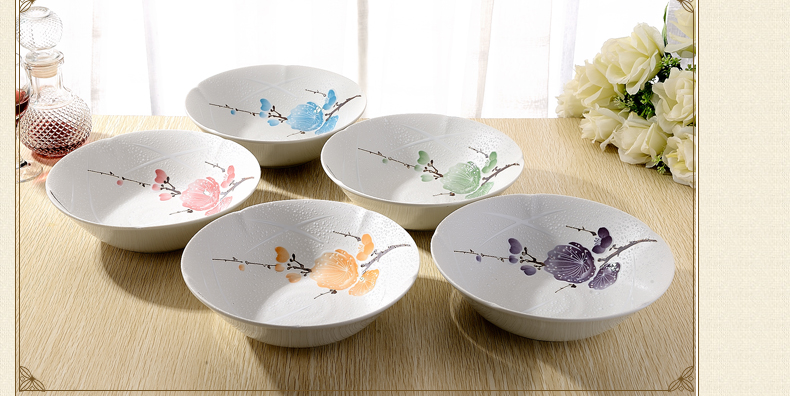 日本餐具 进口陶瓷 美浓烧 瓷汤碗 美浓烧五彩梅花大汤碗 UN-10 8.3英寸 套装更实惠(无礼盒)