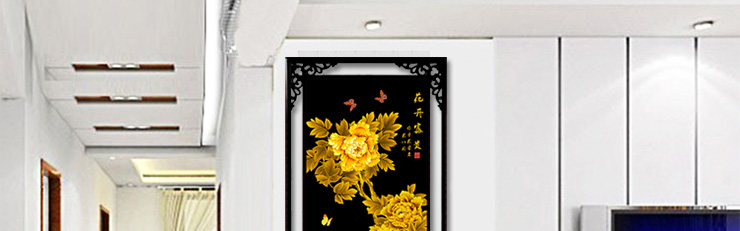 
                                        芙林达（FULINDA） 精准印花十字客厅新款棉线花开富贵黑底3d玄关竖版牡丹花十字绣 精准印布丝线58*139 满绣                