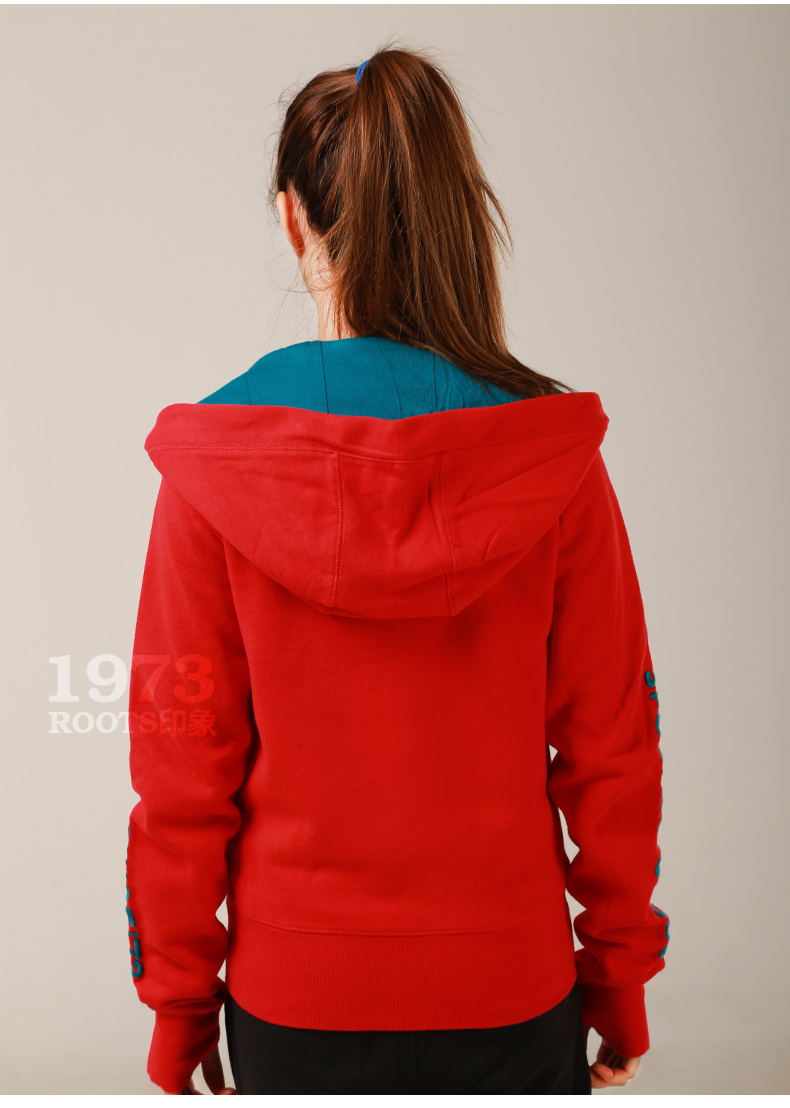 Roots 大气logo春季宽松连帽<em>女士开衫卫衣</em>拉链