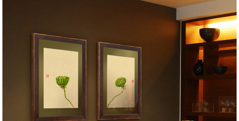 
                                        墙蛙 蜻莲 餐厅装饰画中式客厅挂画企业办公室挂画墙画字画国画 AB一套棕木纹画框 画框尺寸47cmX67cm                