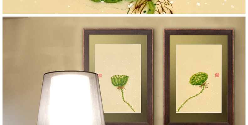 
                                        墙蛙 蜻莲 餐厅装饰画中式客厅挂画企业办公室挂画墙画字画国画 AB一套棕木纹画框 画框尺寸47cmX67cm                