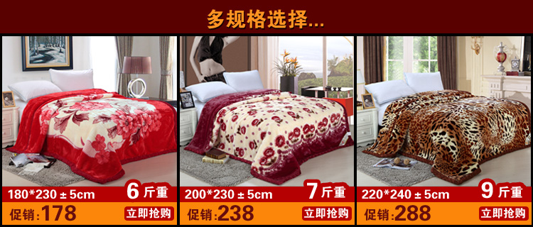 
                                        晶品皇家家纺 拉舍尔毛毯加厚毯子双层毛巾被盖毯 90031大红-6斤 180cm*230cm                