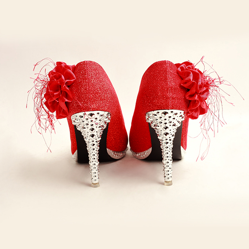 Doi m qi 2014 Women's shoe on the new bride shoes marriage shoes are red, round head side of the flower of the high-heel shoes XZ10015 red red 38, Demi Moor Qi , , , shopping on the Internet